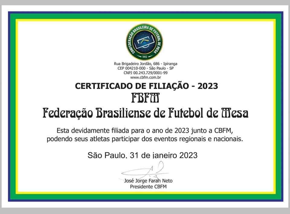 certificado de filiação FBFM