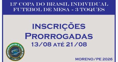 Prorrogação das inscrições 13ª Copa do Brasil Individual 2026